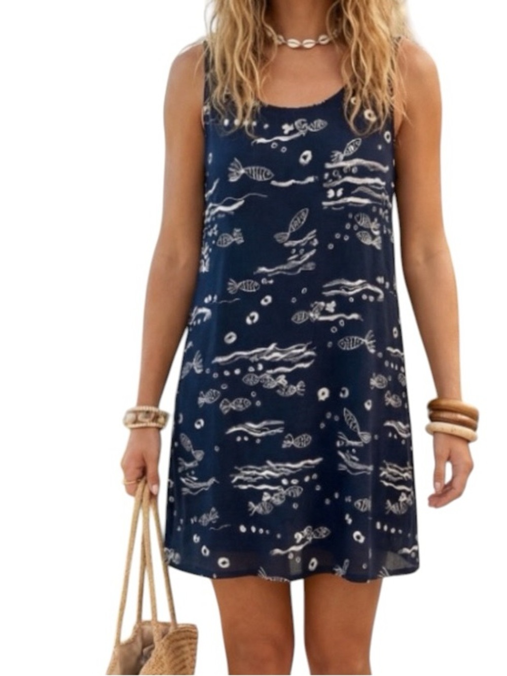 vintage 90s jennifer Moore black white Fish print tank dress
vacation  coastal